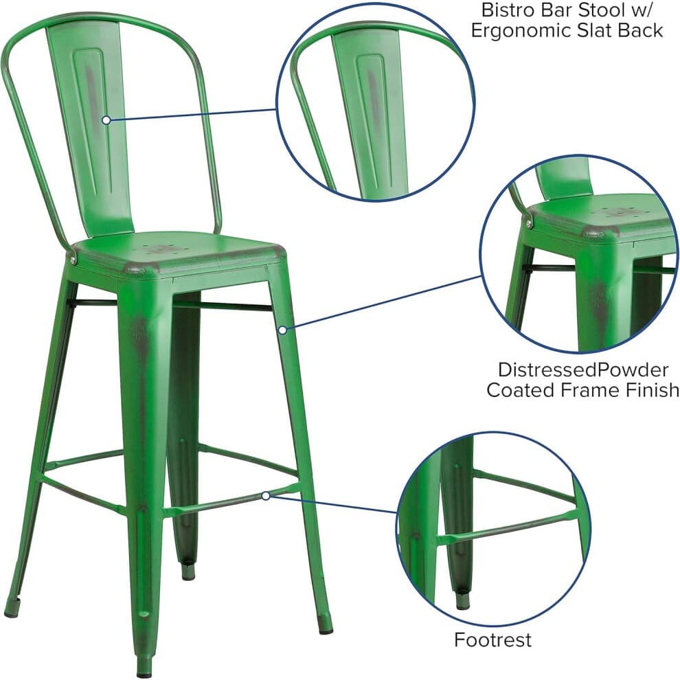 FWStyle Green Distressed Steel Bar Stool 30 inch Set of 4 - image 5