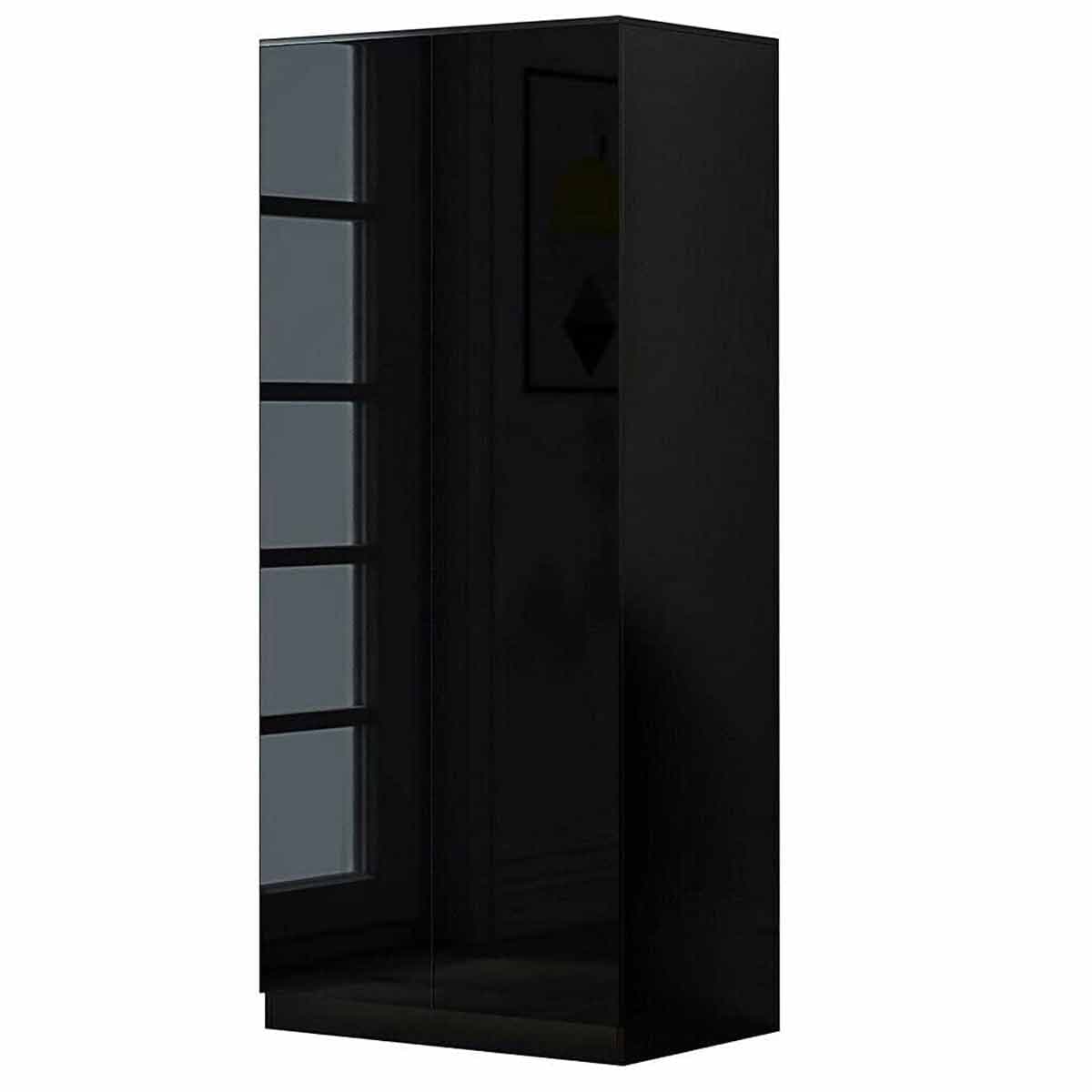 High gloss black double wardrobe featuring two sleek doors, minimalist design, and a reflective surface, ideal for modern interiors.