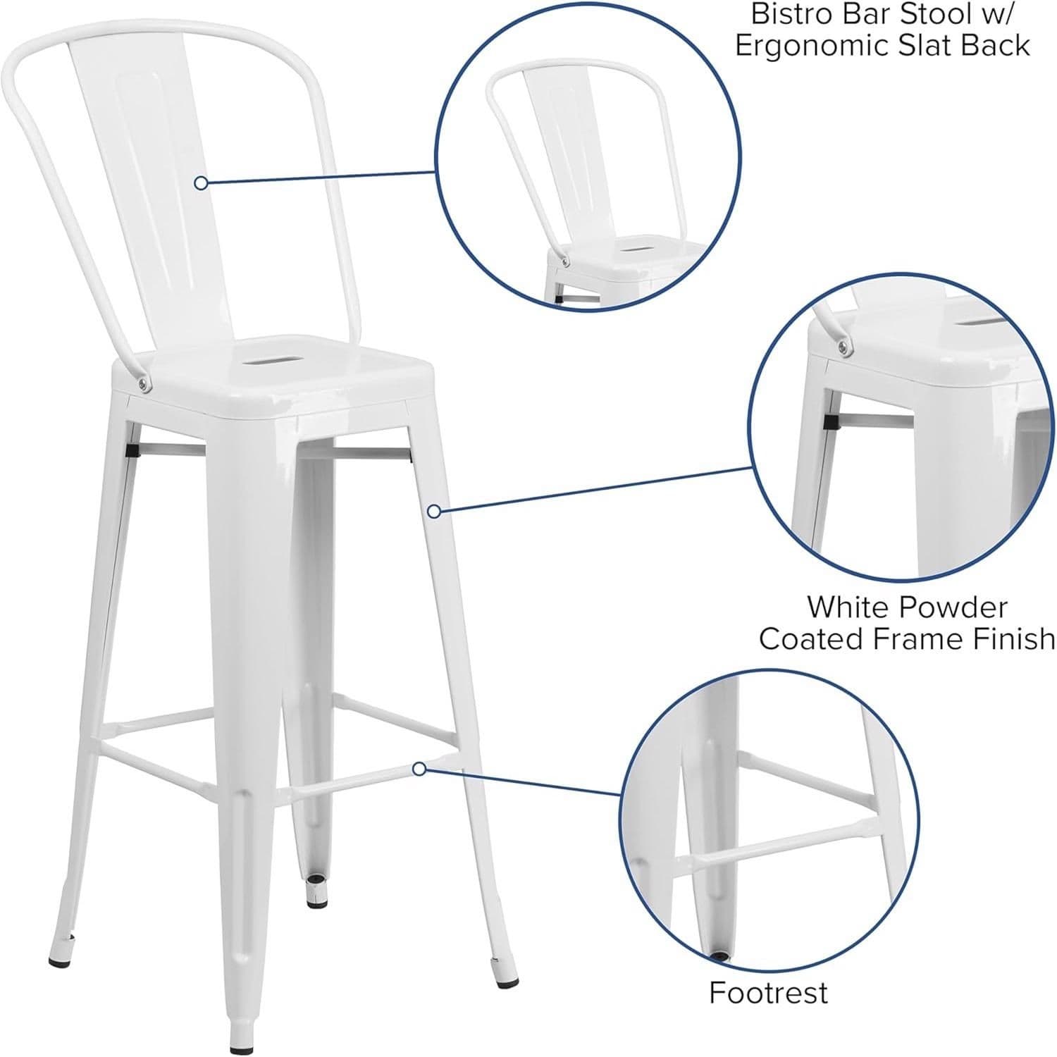 FWStyle White Galvanised Steel Ready Assembled Bar Chairs 30 inch Set of 4 - image 4