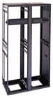 Black metal 43SP Slim 5 Series Knock Down Rack with a depth of 26 inches, featuring multiple mounting rails and an open design for easy access and ventilation.