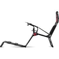 Black GTLITE Racing stand with adjustable seat, red accents, and foldable metal frame for sim racing setups.