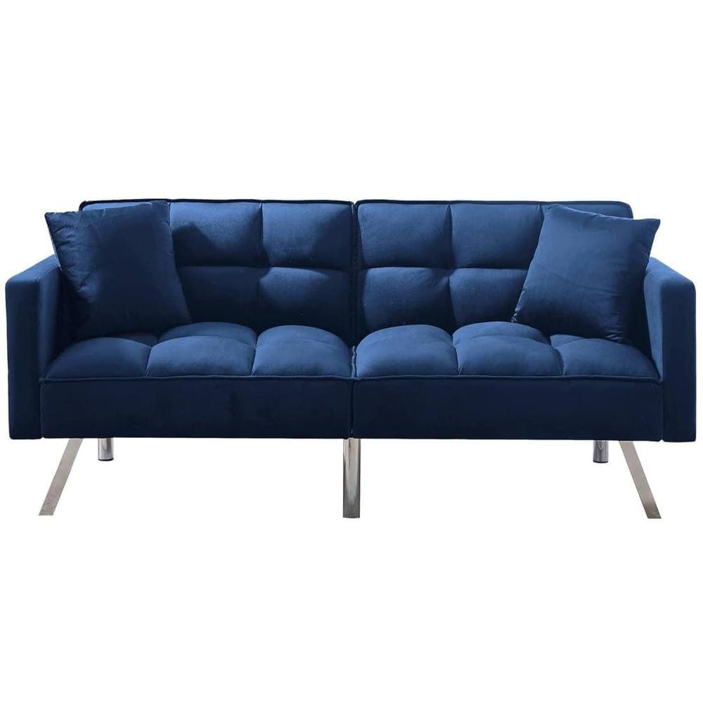 Portland 2 Seater Blue Velvet Sofa Bed with Pillows - image 2