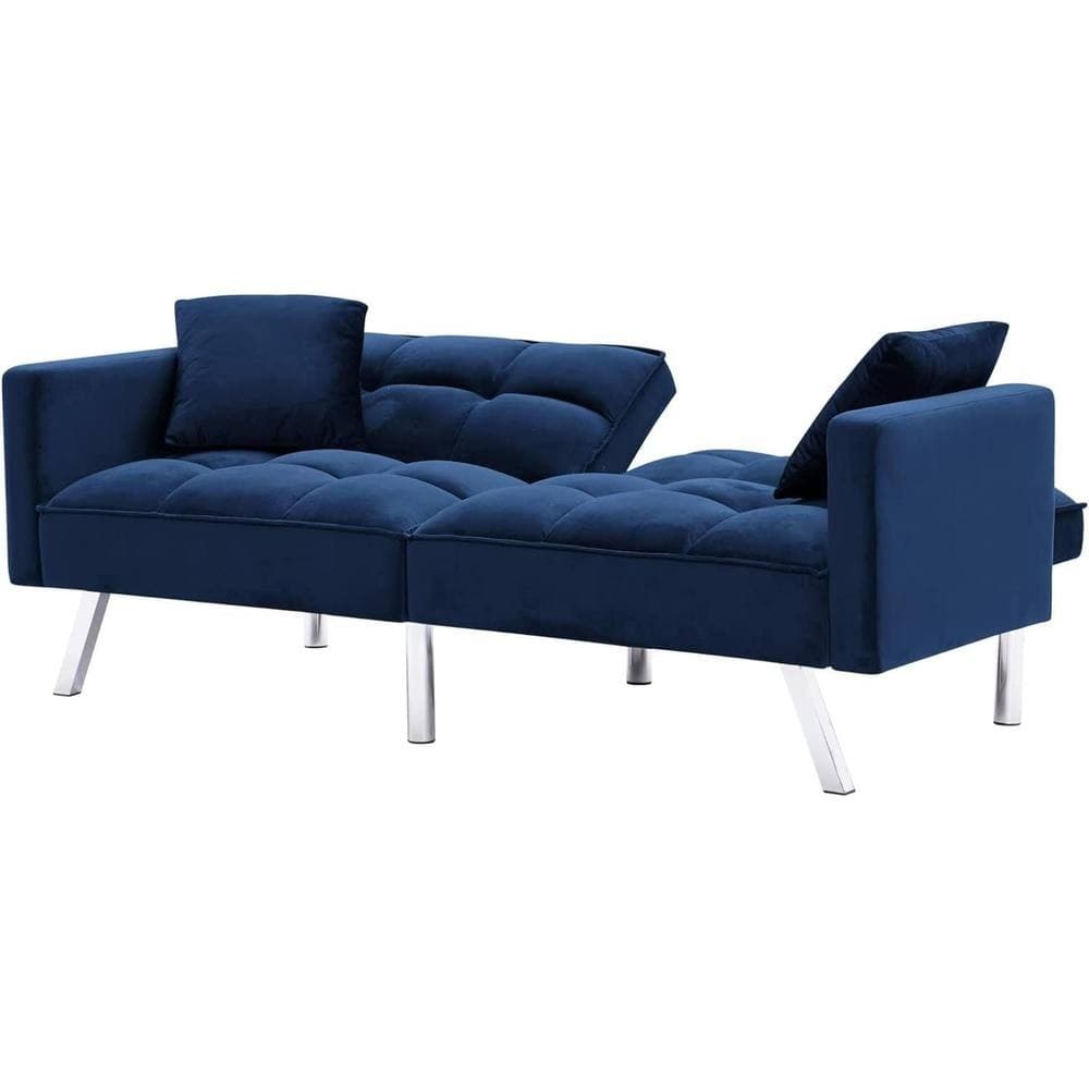 Portland 2 Seater Blue Velvet Sofa Bed with Pillows - image 5