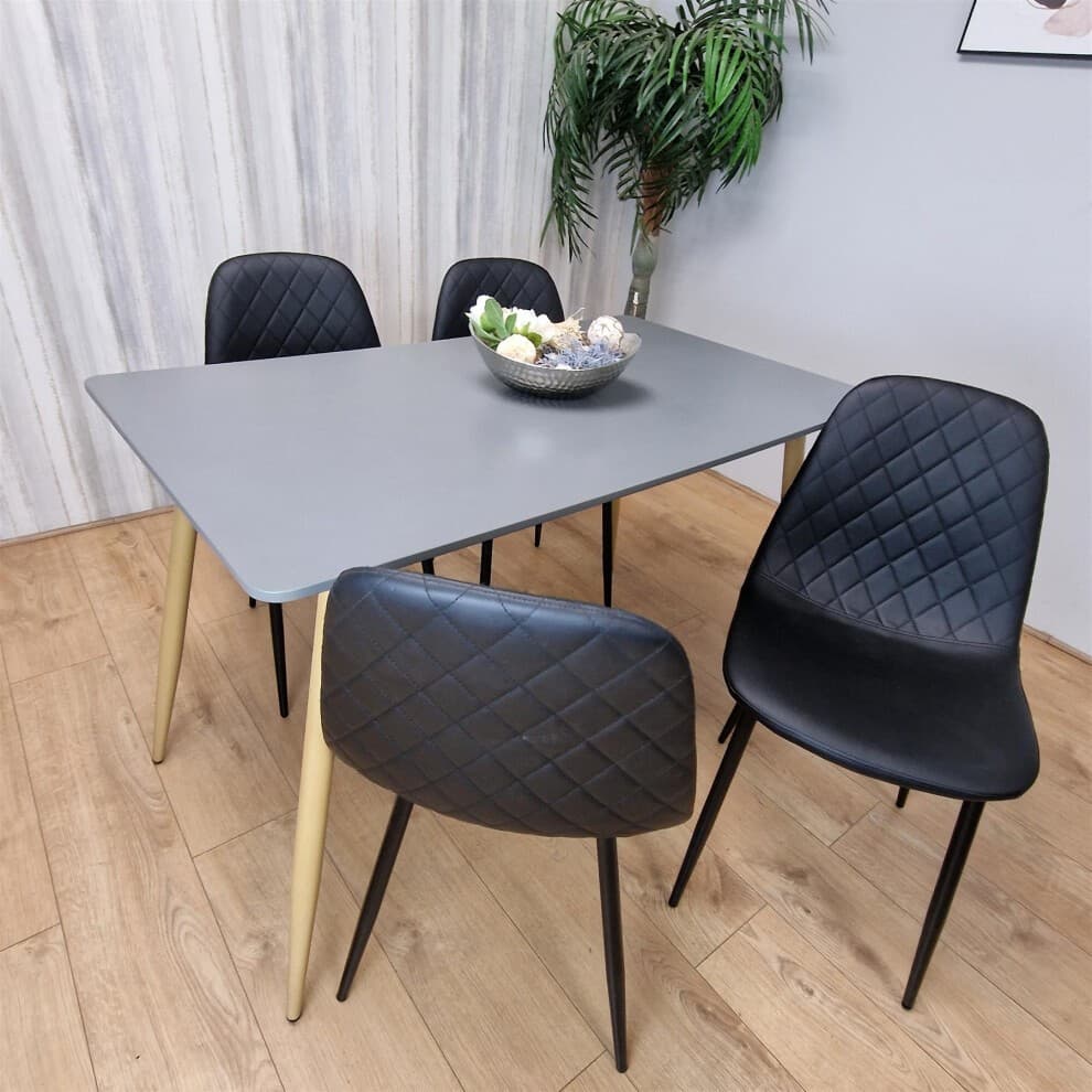 Portland 4 Seater Faux leather Dining Set Grey and Black - image 4