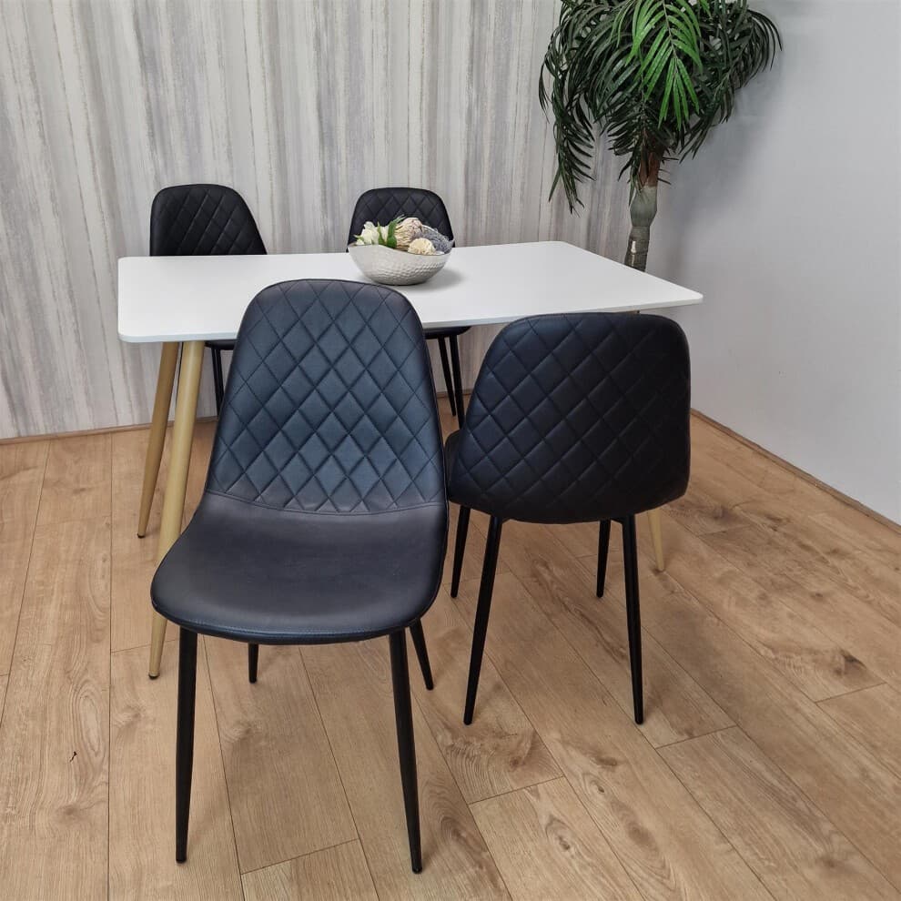 Portland 4 Seater Faux leather Dining Set White and Black - image 5