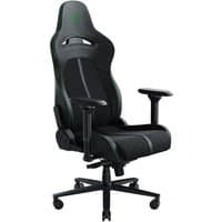 Black and green Razer Enki gaming chair with ergonomic design, adjustable armrests, and high backrest.