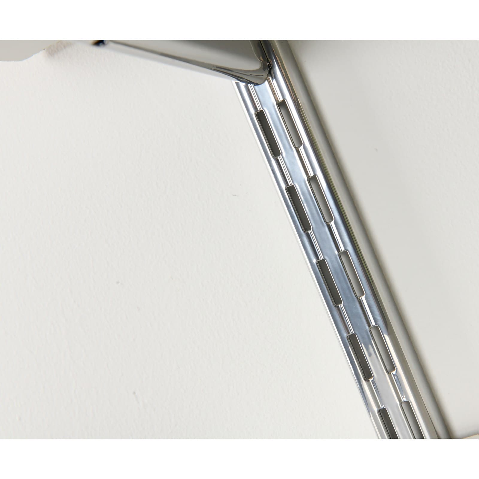 Rothley Twin Slot Shelving Kit featuring silver krome brackets and 78-inch uprights, showcasing sleek metal design with vertical slots for adjustable shelving.