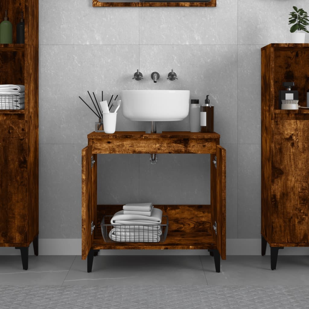 vidaXL 2 Door Wood Smoked Oak Washbasin Cabinet - image 3