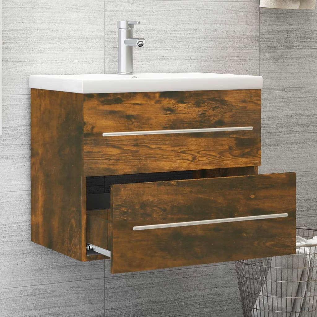 vidaXL 2 Drawer Smoked Oak Washbasin Cabinet with Built-In Sink - image 3