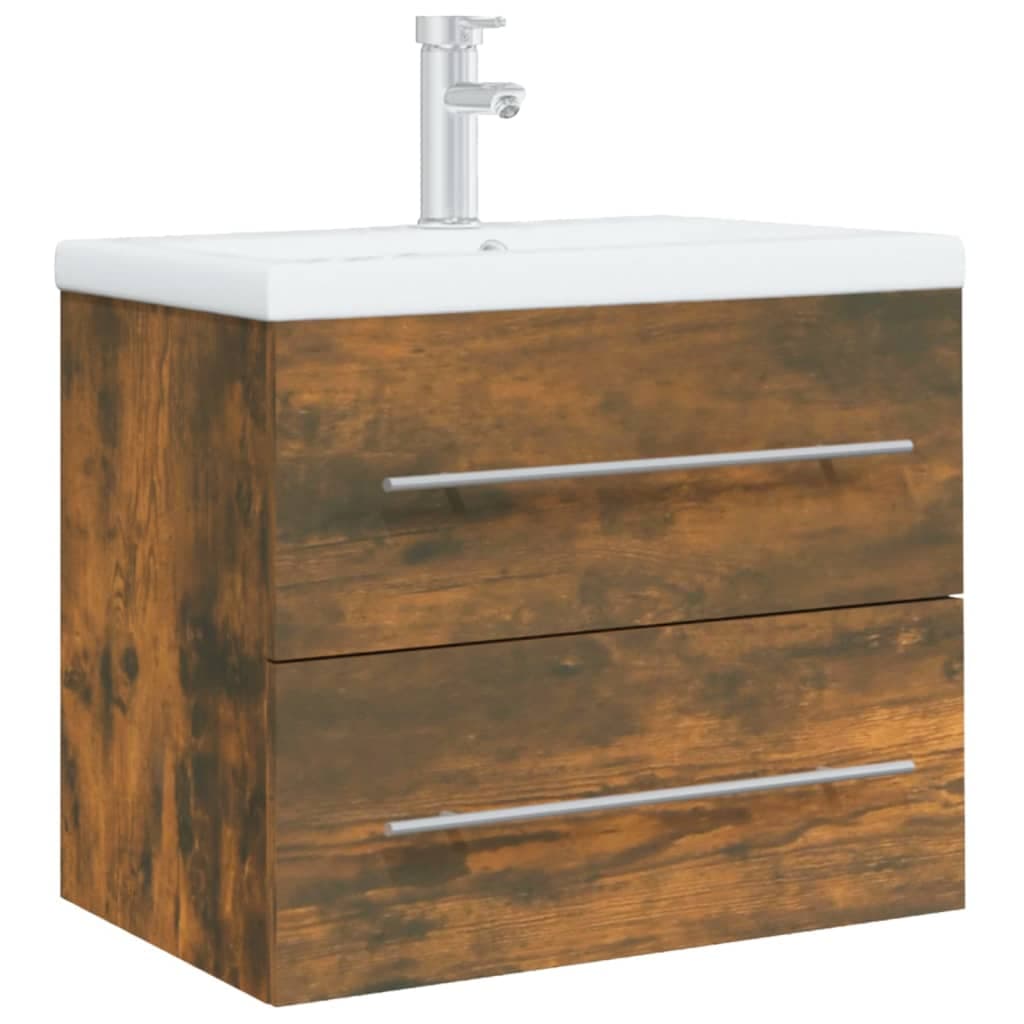vidaXL 2 Drawer Smoked Oak Washbasin Cabinet with Built-In Sink - image 4