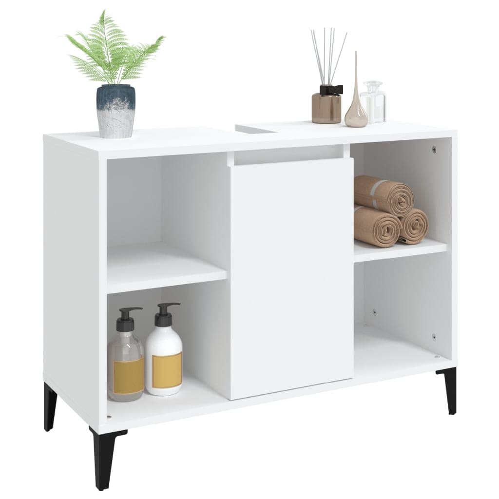 vidaXL Single Door 4 Shelf White Wood Washbasin Cabinet - image 4