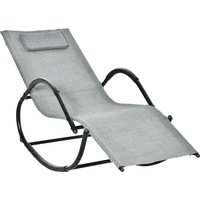 Gray Zero Gravity Rocking Lounge Chair with curved black metal frame and removable head pillow.