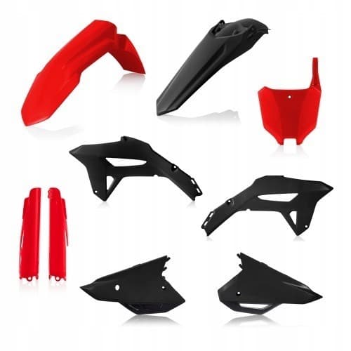 Acerbis Full Plastics Kit for Honda CRF250R and CRF450R featuring black and red plastic components, including fenders, side panels, and number plates, designed for durability and style.