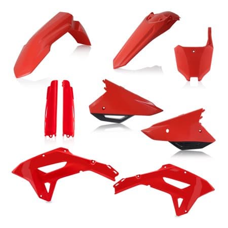 Acerbis Full Plastics Kit in vibrant red for Honda CRF 250/300RX (2022-2024) and CRF450RX (2021-2024), featuring durable plastic components including fenders and side panels.