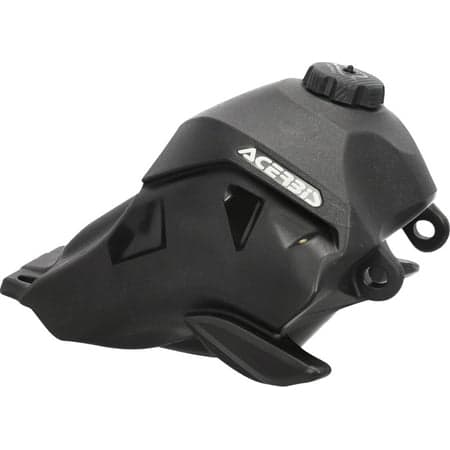 Black plastic fuel tank for Acerbis Honda CRF 250/300, featuring a sleek design, prominent Acerbis logo, and a cap on top, with a capacity of 13.5 liters.