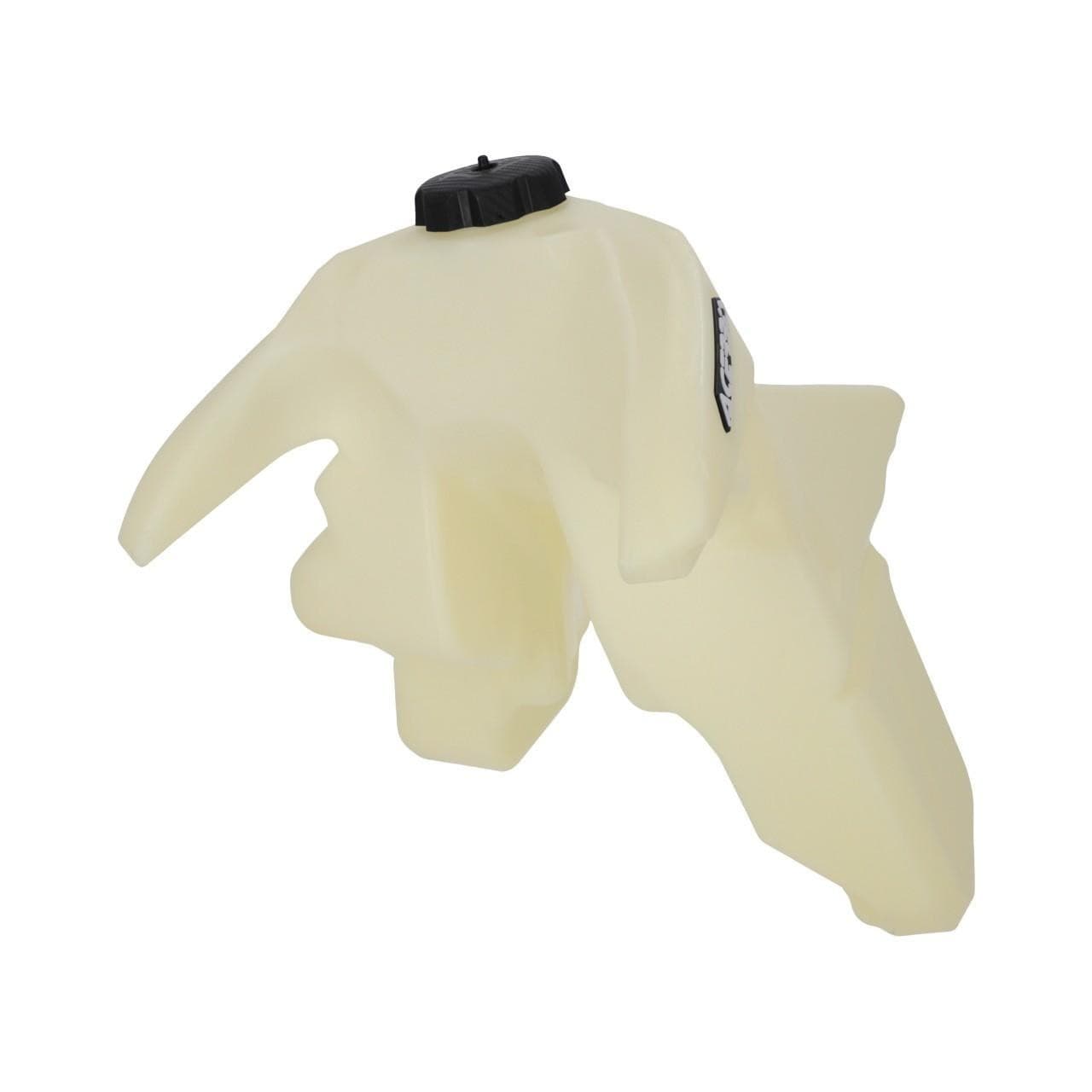 Clear plastic fuel tank designed for KTM EXC models, featuring a 12L capacity, molded shape for fit, and a black cap on top for easy access.