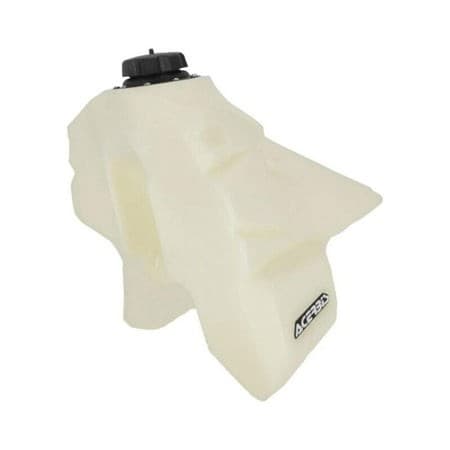 Clear plastic fuel tank designed for Gas Gas EC125 (2025) and EC250/300 & EC250/350/450/500 F (2024-2025), featuring a black cap and a 12L capacity.