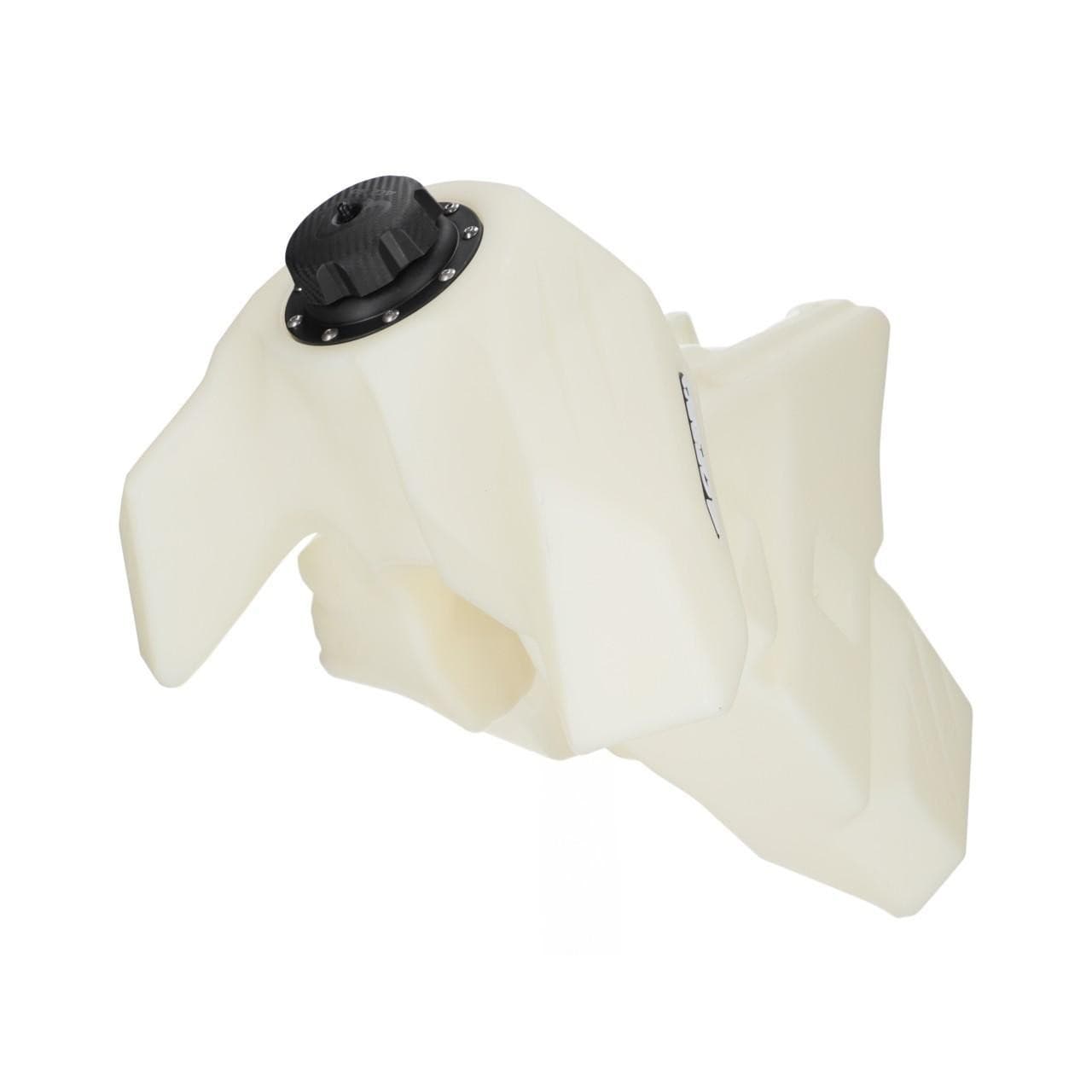 Natural-colored 3.9-gallon fuel tank by Acerbis, featuring a textured surface, a black cap, and a contoured design for Husqvarna motorcycles.