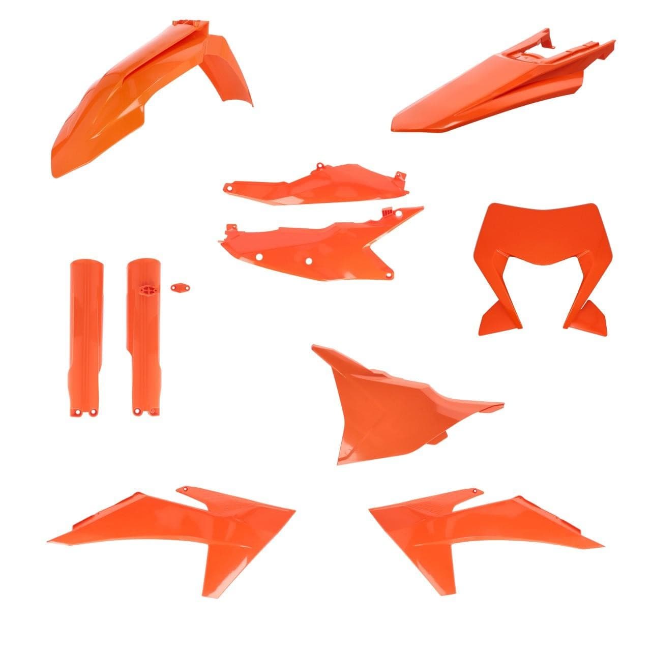 Acerbis Full Plastics Kit in vibrant orange for KTM EXC 150/250/300 & EXC-F 250/350/450/500, includes multiple durable plastic panels and fenders for 2024-2025 models.