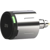 Silver 2N smart lock accessory with black electronic knob and green indicator light