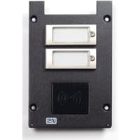 Black 2N 9151914 wall plate with two rectangular buttons and RFID symbol, textured finish, four corner screw holes.