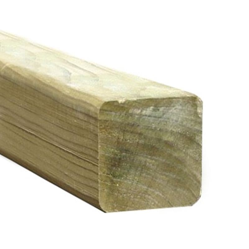 Forest Planed Pressure Treated Fence Post measuring 7'11" x 3.5" x 3.5", featuring a smooth, light green wood finish with rounded edges for durability and weather resistance.