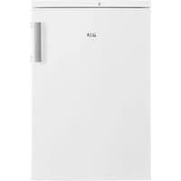 White AEG undercounter freestanding freezer with a sleek design, vertical handle, and minimalist front panel.