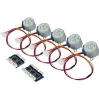 Multicolour ALLNET ALL-4duino 5-step driver module set with wiring and connectors, featuring compact circular motors.