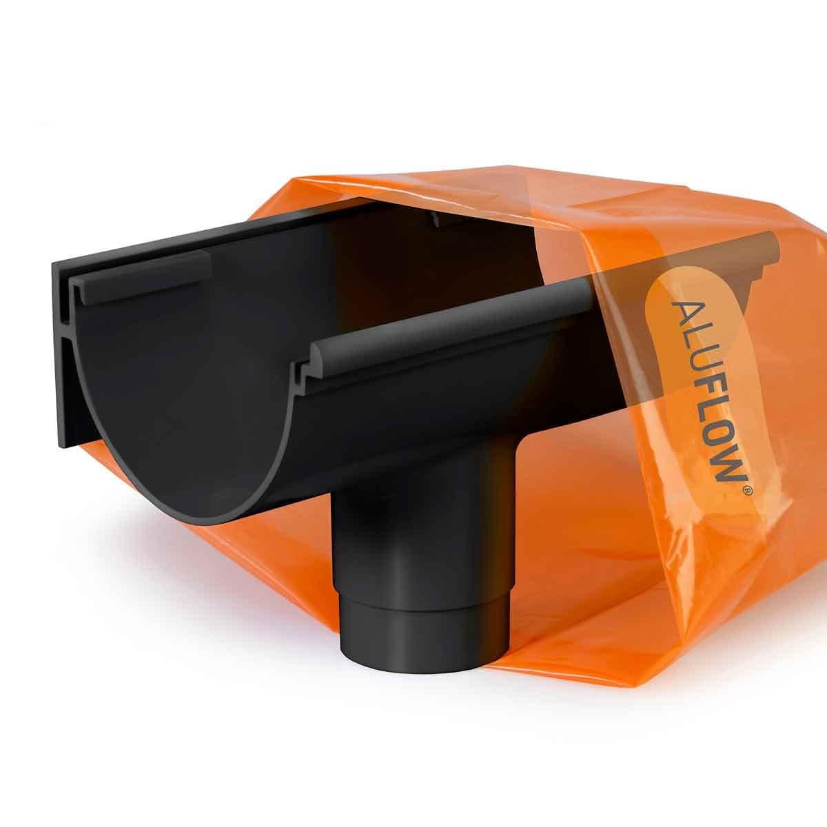 Black deep flow running outlet made of durable material, featuring a smooth finish and clear branding on an orange packaging.