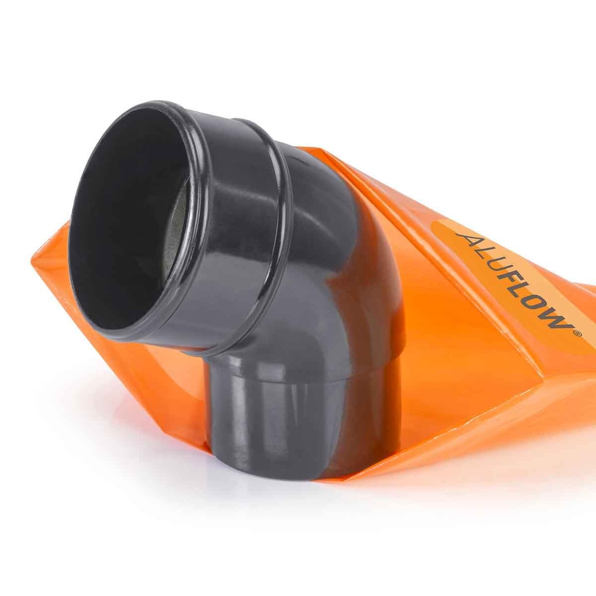 Grey Aluflow Downpipe Offset Bend 112 made from durable material, featuring a smooth curved design for efficient drainage.