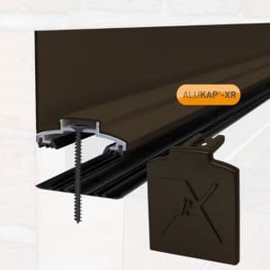 60mm brown aluminum wall bar with a 4.8m length, featuring a cross-section view and a black end cap labeled "ALUKAP®-XR."