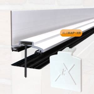 White aluminium wall bar with a 60mm width and 3000mm length, featuring an end cap and a 55mm rafter gasket, designed for outdoor use by Clear Amber.