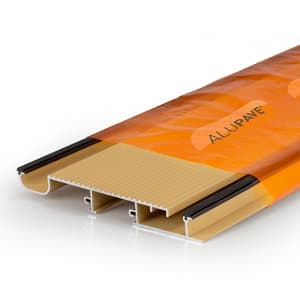 Alupave Fireproof Full-Seal Flat Roof and Decking Board in orange and beige, featuring a textured surface and interlocking edges for secure installation, measuring 3m in length.