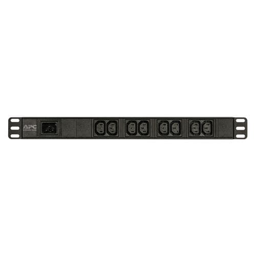 Black 1U rack-mounted power distribution unit with 8 C13 outlets and a C20 inlet, featuring the APC logo on the left side.