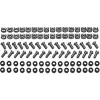 APC M6 Hardware Kit with rows of silver screws, cage nuts, and black washers arranged neatly.