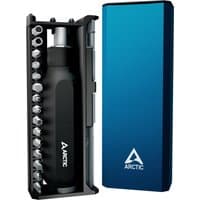 Black ARCTIC ratchet screwdriver toolkit with multiple bits in a sleek blue case.