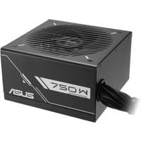 Black ASUS Prime 750W power supply unit with 20+4 pin ATX connector, sleek design, and vented top panel.
