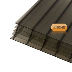 Axiome Bronze 25mm multiwall polycarbonate roofing sheet in brown, measuring 690 x 4000mm, showcasing a textured, layered design for durability and light diffusion.