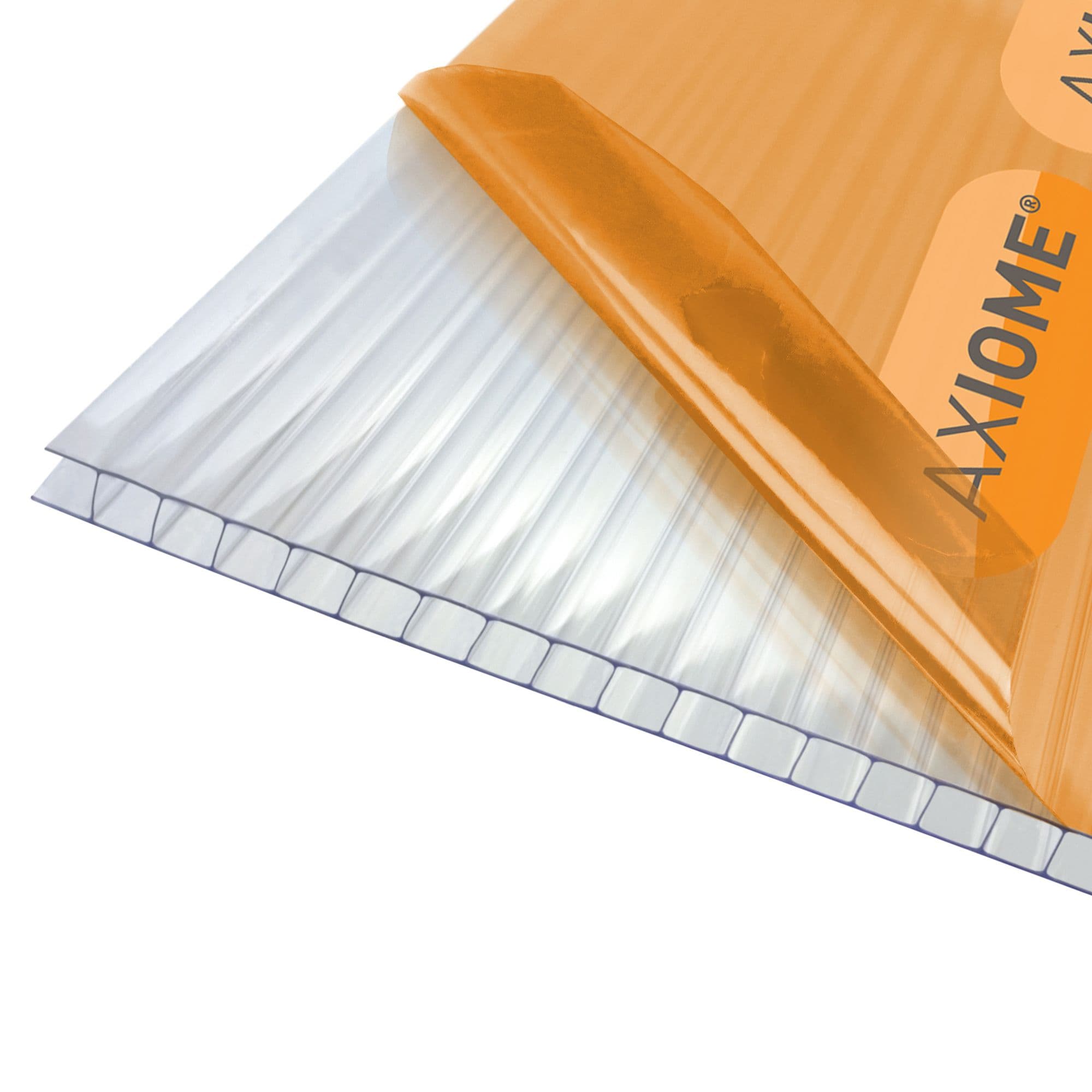 Clear 6mm twinwall polycarbonate sheet with a length of 1000mm and width of 2100mm, featuring a translucent finish and ribbed texture for strength and insulation.