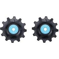 Black BBB Rollerboys BDP-06 jockey wheels with blue centers, 12T, compatible with 11/12 speed Sram systems.