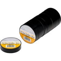Black PVC electrical insulation tape rolls, 19mm x 33m, pack of 10, with orange and white labels by Draper Tools.