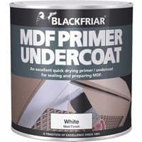 Blackfriar Quick Drying MDF Primer Undercoat, white, matt finish, in a round metal can with black and white label.