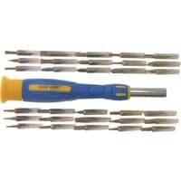 BlueSpot 31 Piece Precision Driver Set with blue and yellow handle and multiple interchangeable metal bits.