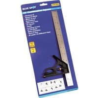BlueSpot Combination Square with 12-inch metal ruler, black handle, and built-in level on blue packaging.