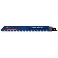 Blue Bosch EXPERT S1543HM saw blade with jagged edge and red accents for hollow brick cutting.