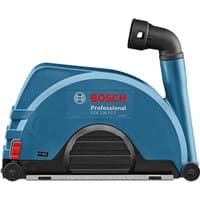 Blue Bosch GDE 230 FC-T dust guard with black hose attachment and red Bosch logo.