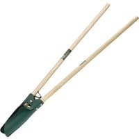 Bulldog Posthole Digger with long wooden handles and green metal digging blades.