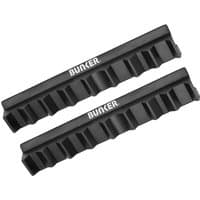 Black Bunker 200mm magnetic tool holder strip, pack of 2, with grooved design and white logo.