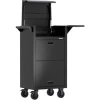 Black Bunker 5 Drawer Workshop Diagnostics Trolley with wheels, side handles, and top compartment.