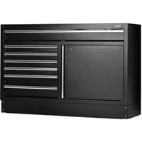 Black Bunker 7 Drawer Modular Floor Tool Cabinet with sleek horizontal handles and a side cabinet door.